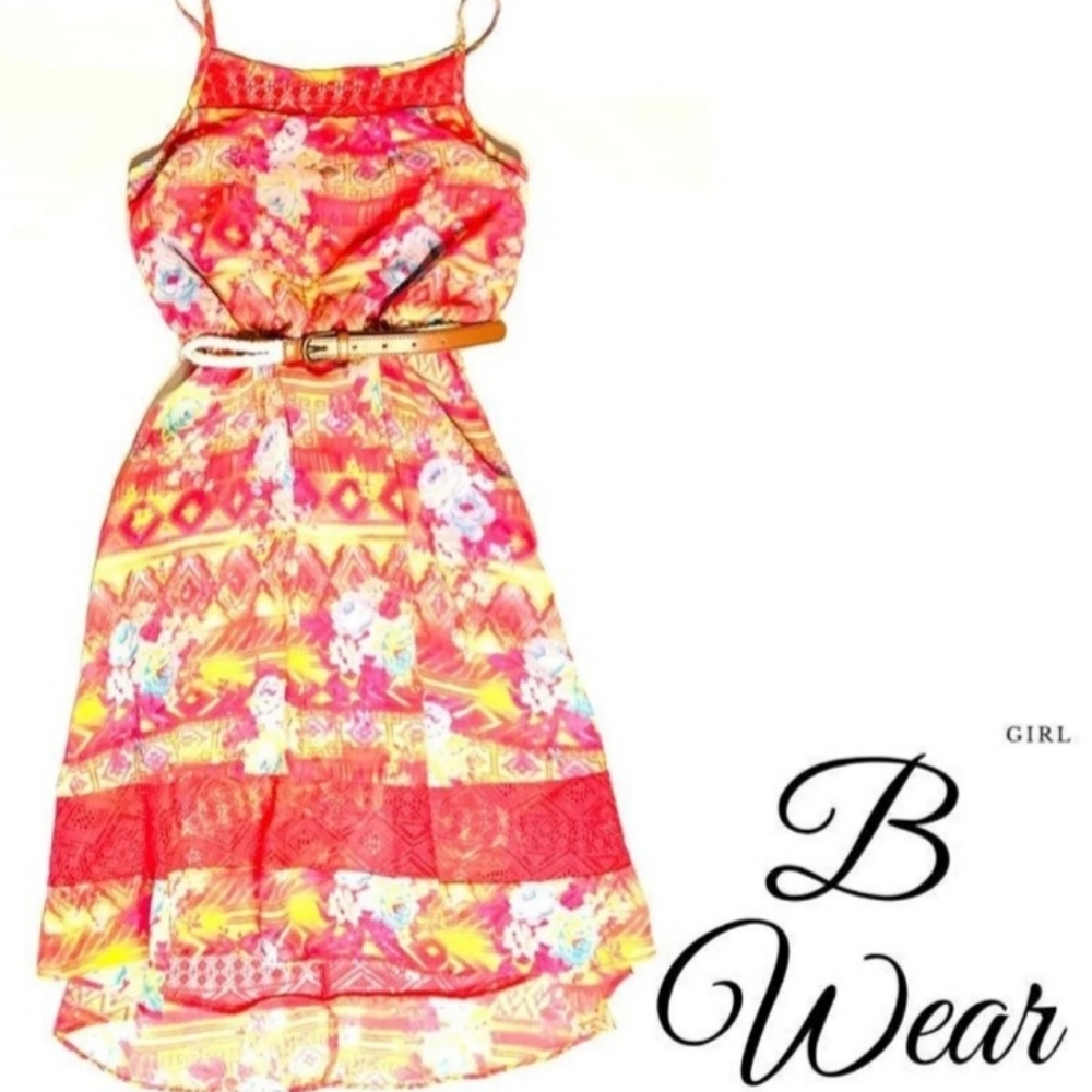 Girls Belted High Low Hem Dress